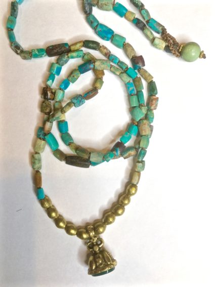 Debbie Harper / Necklace / Afghani Turquoise w Brass Charm (#743)