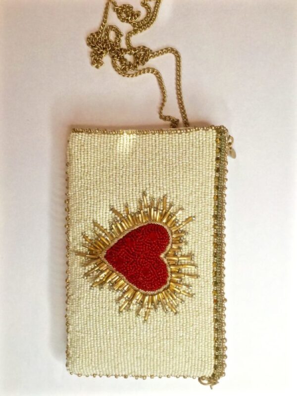 Red Heart Beaded Pouch Coin Purse