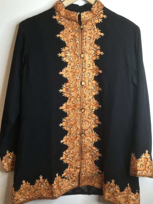 Kashmir / Wool Jacket / Black with Gold Embroidery - Karen Allen Fiber Arts