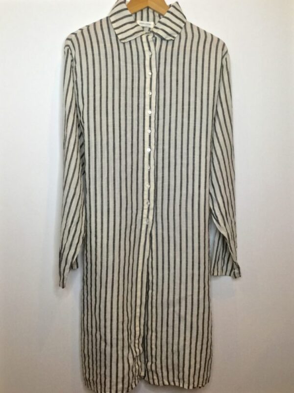 Krista Larson / Long Weekender Shirt / Cream & Black Striped Linen ...