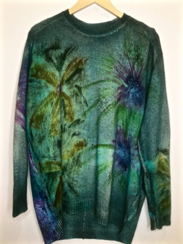 Avant Toi / Crew Neck Pullover / Hand Painted / Turquoise Floral ...
