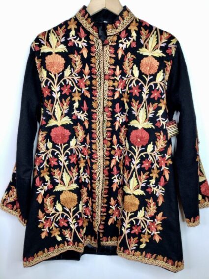 Kashmir / Wool Embroidered Jacket / Autumn Red - Karen Allen Fiber Arts