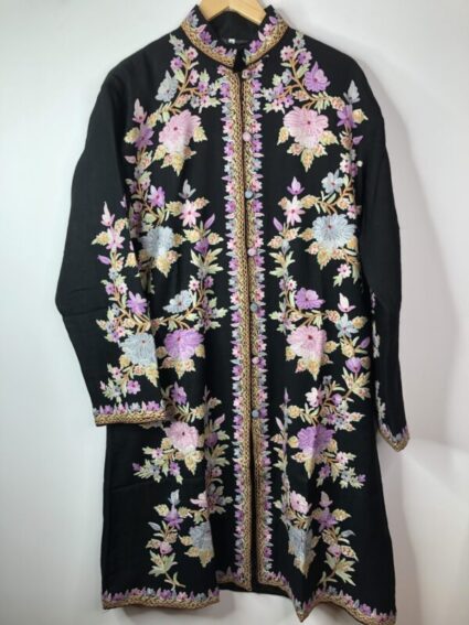 Kashmir / Long Wool Emboidered Coat / Pastel Flowers - Karen Allen ...
