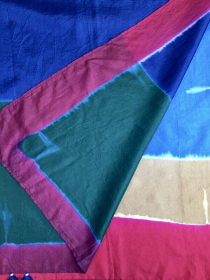 Injiri / Silk Shawl / Color Block / Turquoise Red & Blue