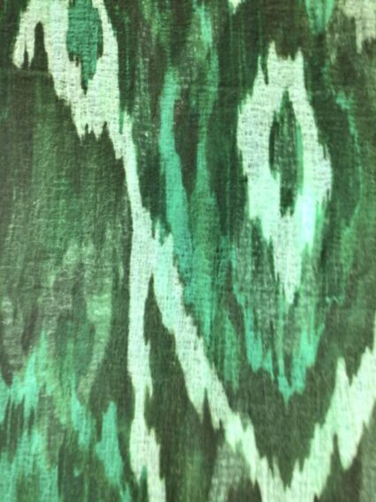 Mirror In The Sky / Cashmere Semi Felted Print Shawl / Ikat Greens