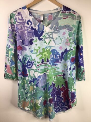 Whimsy Rose / Cotton Blend / V-Neck Flowy Tunic / Floral Graffiti