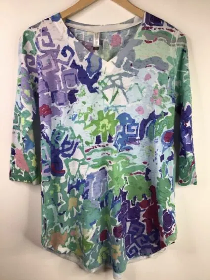 Whimsy Rose / Cotton Blend / V-Neck Flowy Tunic / Floral Graffiti