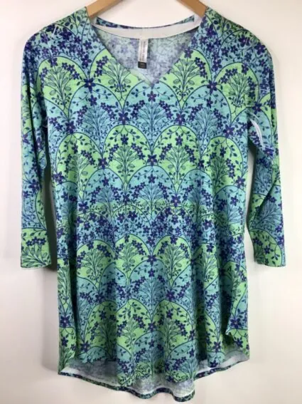Whimsy Rose / Cotton Blend / V-Neck Flowy Tunic / Spice Road Royal