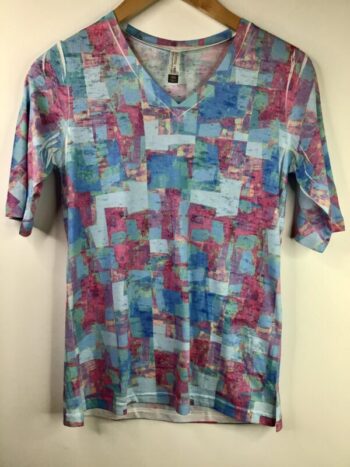 Whimsy Rose / Cotton Blend / Short Sleeve V-Neck Tee / Collage Cutout