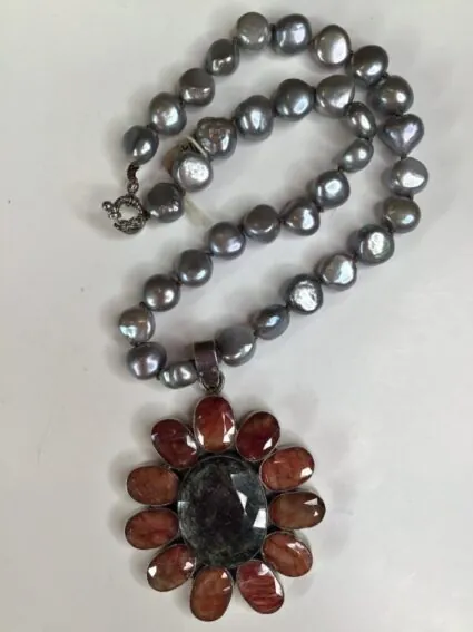 Debbie Harper / Hand Knotted Necklace / Gray Freshwater Pearls