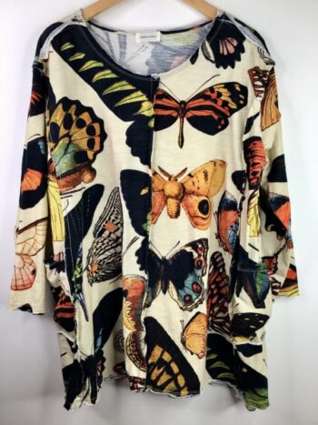 Krista Larson / Cotton Jersey / Tunic Tee Long Sleeve / Cream Butterfly