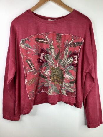 Krista Larson / Cotton Jersey / Crop Protea Long Sleeve Tee / Ruby