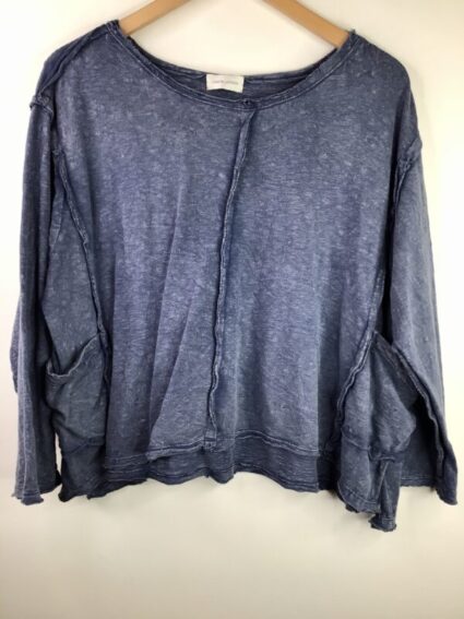 Krista Larson / Cotton Jersey / Crop Tunic Tee Long Sleeve / Denim
