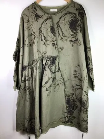 Krista Larson / Linen / Wee Dress / Khaki Old Roses