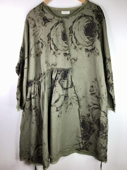 Krista Larson / Linen / Wee Dress / Khaki Old Roses