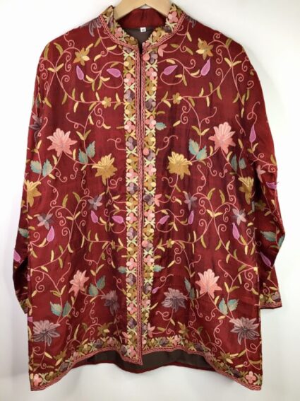 Kashmir / Silk Embroidered Jacket / Red