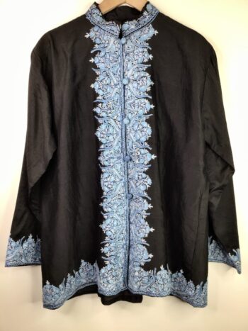 Kashmir / Silk Embroidered Jacket / Blue & Black