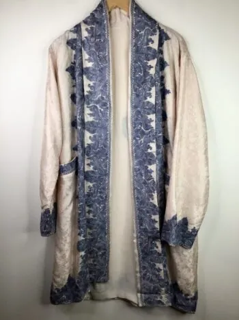 Kashmir / Silk  Open Front Coat / White & Blue