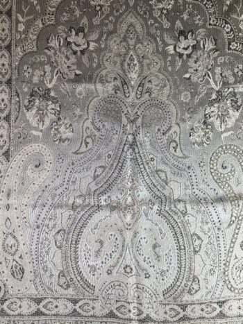 Kashmir / Woven Paisley Shiny Silk Scarf / Silver
