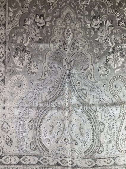 Kashmir / Woven Paisley Shiny Silk Scarf / Silver