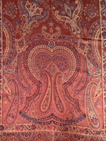 Kashmir / Woven Paisley Shiny Silk Scarf / Red Paisley