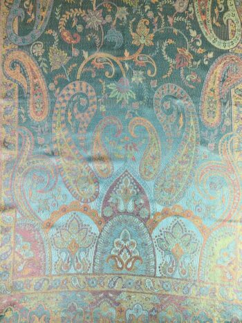 Kashmir / Woven Paisley Shiny Silk Scarf / Turquoise Paisley