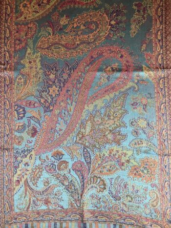 Kashmir / Woven Paisley Shiny Silk Scarf / Turquoise Multi Paisley