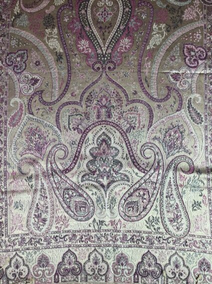 Kashmir / Woven Paisley Shiny Silk Scarf / Lavender Paisley