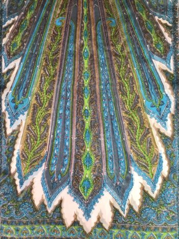 Kashmir / Printed Silk Paisley Scarf / Gray & Green