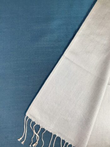 Kashmir / Silk Double Sided Scarf / Teal & Cream
