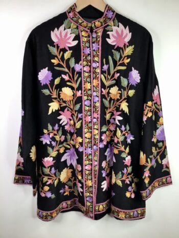 Kashmir / Silk Embroidered Jacket / Black Pastels