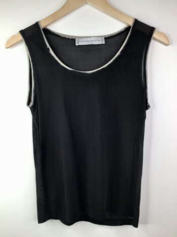 Viviana Uchitel / Silk / Mesh Tank Top / Black & Natural