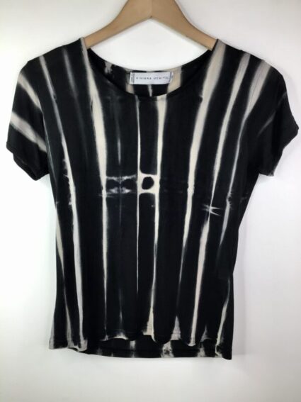 Viviana Uchitel / Silk / Mesh Short Sleeve Crew / Black & Natural