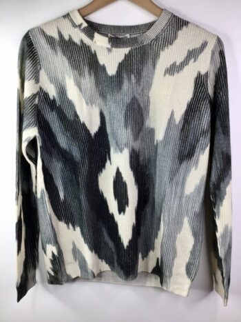 Mirror In The Sky / Round Neck Cashmere Sweater / Print Ikat Grays