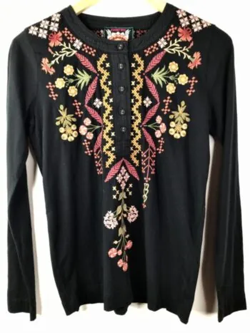 Johnny Was / Cotton / Mixed Media Henley / Malaya Black