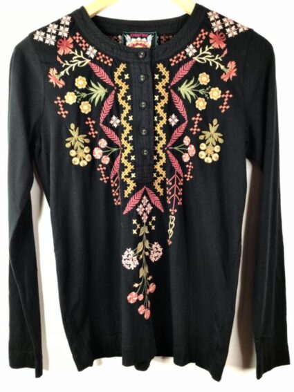 Johnny Was / Cotton / Mixed Media Henley / Malaya Black