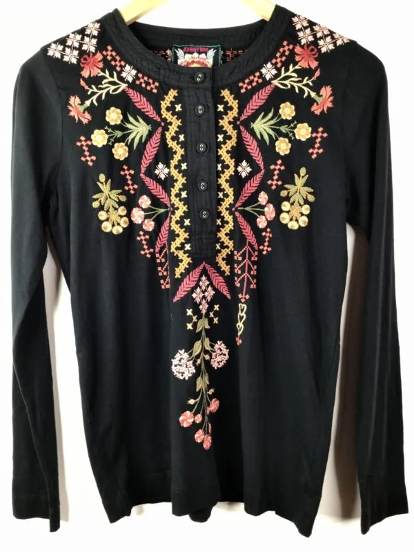 Johnny Was / Cotton / Mixed Media Henley / Malaya Black