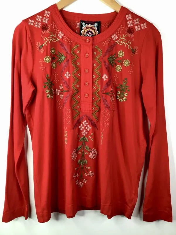 Johnny Was / Cotton / Mixed Media Henley / Malaya Salsa
