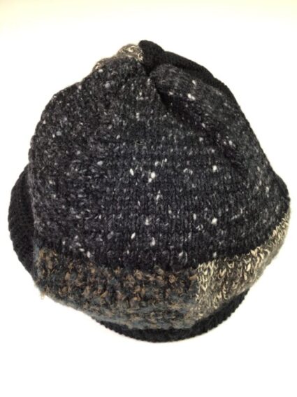 M & Kyoko / Wool Cotton Blend / Patch Beanie / Black Gray Speckle
