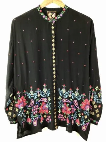 Johnny Was / Silk / Audrey Mandarin Collar Blouse / Teresa
