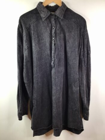 Krista Larson / Cotton Jersey Knit / Henley Shirt / Faded Black