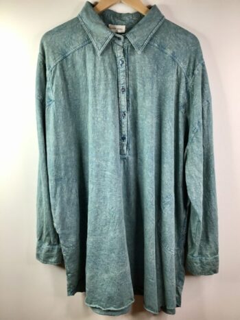Krista Larson / Cotton Jersey Knit / Henley Shirt / Eucalyptus