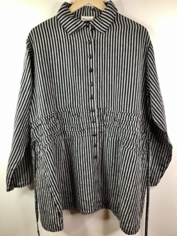 Krista Larson / Striped Linen / Smash Shirt / Black Ash