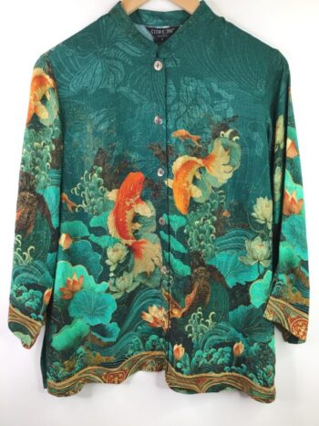 Citron / Silk & Rayon / Koi Fish Sea Wave Blouse