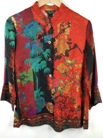 Citron / Silk & Rayon / Vintage Vase Floral Blouse