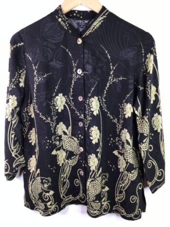 Citron / Silk & Rayon / Graceful Fish Flower Black Blouse