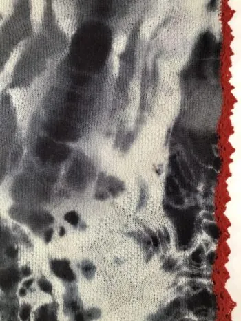 Karen Allen Cashmere / Arline Dyed Shawl / Black & White Ripple w Red Trim