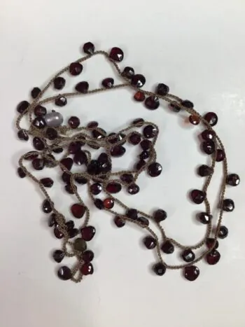 Debbie Harper / Hand Crochet Necklace / Blood Red Garnets