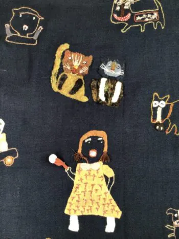 Sophie Digard / Wool Scarf / Cats in the Dark / Dark Navy/Bark