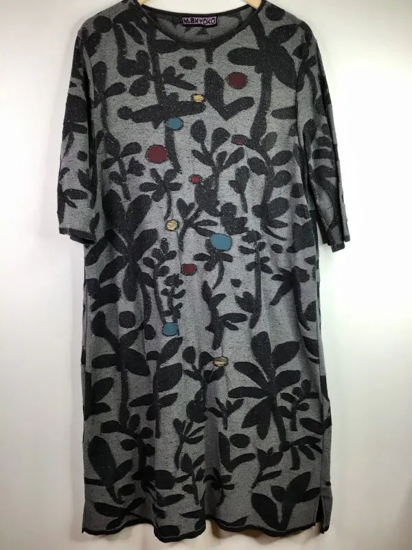 M & Kyoko / Cotton Blend / Gray Leaves Long Dress
